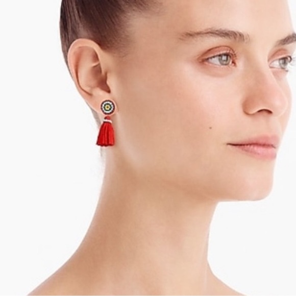 J. Crew Red Beaded Tassel Stud Earrings and Dust Bag. - Picture 9 of 9